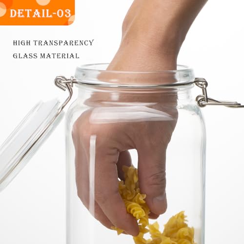 Image of Large Glass Storage Containers with Airtight Lids 78oz 3 Pack | Flour, Sugar, Cereal, Cookies, Kitchen Canisters for Pantry Organization, Square Air Tight Glass Storage Jars Wide Mouth