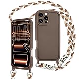 AICISINGN Handyhülle für iPhone 16 Pro Hülle mit Band,Handykette Schutzhülle mit Handyband Hülle mit Abnehmbar Kordel Kette zum Umhängen Stoßfeste Kameraschutz Case für iPhone 16 Pro Braun,01