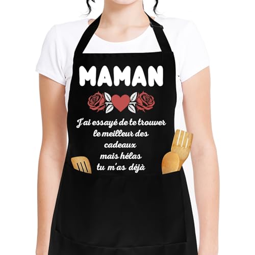 QONCV Cadeau Fête Des Mères, Maman Tablier Mere Apron Mère Aproron Femme Cadeau Fete Des Meres Anniversaire Noel Saint Valentin Paques Merci Retraite Remerciements Original Cadeaux Idee