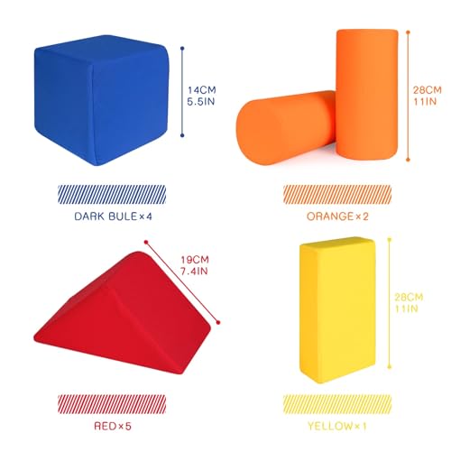 Image of Toddler Foam Building Blocks, 12 PCS + 4 Kinds of Shapes Colourful Stacking Block Sets for Kids, Soft Foam Building Blocks Throwing Toys