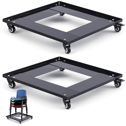 DaisyInner 2 Pcs 22.75 x 23.5 x 3.9 Inch Metal Stacking Chair Dolly 330 Lbs Capacity Heavy Duty Cold Roll Steel Dolly with Wheels for Store Transport Stacked Chairs Party Event Rental (Hollow Style)