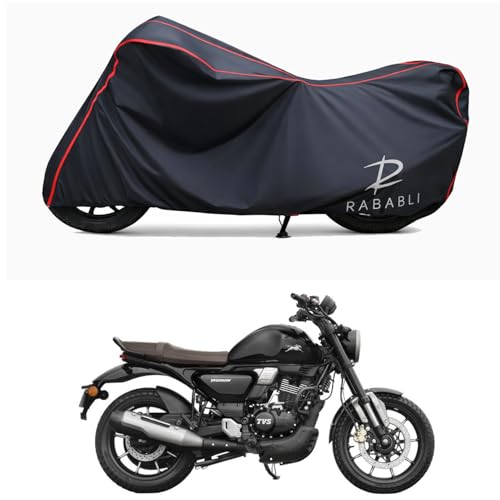 Image of Waterproof Bike Body Cover Compatible for | TVS Ronin TD | Taffeta Fabric, Red Piping Design, Bottom Elastic Fit | Dustproof, Sun UV & Rain Protection for All Bikes