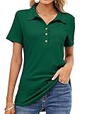 TFSDOD Womens Summer Short Sleeve Polo T Shirts V Neck Button Down Collared Tunic Tops Blouse with P