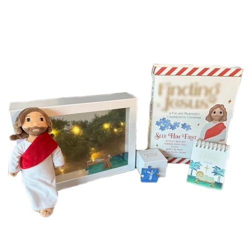 Image of Seeking Jesus - Countdown to Christmas Advent Calendar 2025, Christian Nativity Puzzle & Scripture Book Set with 12” Plush Jesus Doll, Religious Christmas Gift for Kids & Families