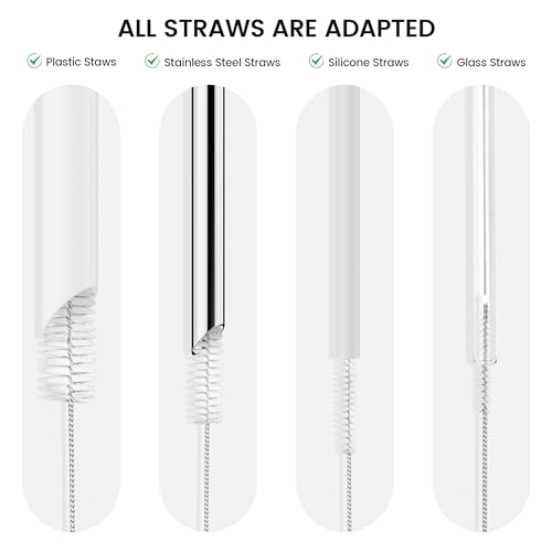 Image of 10 Pack Reusable Straw Cleaner Brushes, Assorted Sizes with Extra Long Stainless Steel Handles & Flexible Nylon Bristles, Straw Brush Cleaner for Tumblers, Sippy Cups, Bottles, Pipes & Tubes (White)