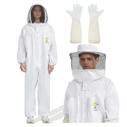 Bee Suits for Men Women Sting Proof- wasp Suit&bee Protection Suit& Beekeeper Costume with Sheepskin Gloves& with Two Beekeeping Hats (XL)