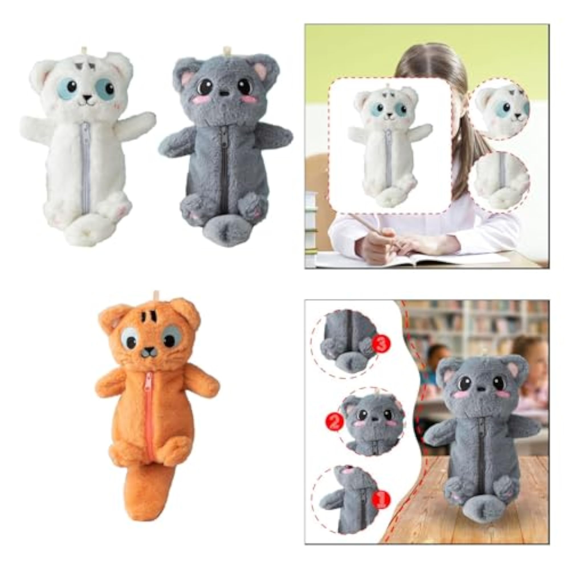 Plush Animal Pencil Bag, Zipper Closure