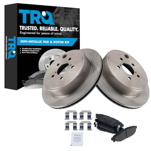 Image of TRQ Rear Brake Pad and Rotor Set Semi Metallic Rotors Compatible with 2010-2014 Subaru Legacy
