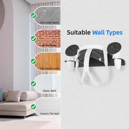 VR Headset Wall Mount Storage Stand Hook Compatible with Meta Quest 3/Meta Quest 3S/Quest Pro/Quest 2 Metal VR Headset Hook Storage Rack Holder(Aluminum Alloy-Black) - Image 4