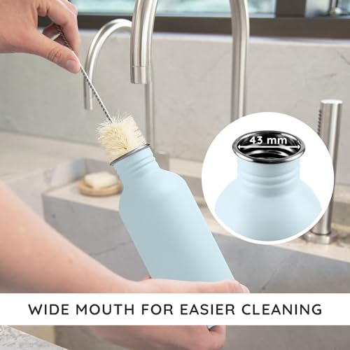 Image of Bambaw Metal Water Bottle 750 ml, Light Blue Sports Bottle, Non-Insulated Water Bottle, Stainless Steel Bottle 750 ml, Stainless Steel Bottle - Nordic Blue