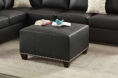 Poundex Bobkona Cady Bonded Leather Ottoman, Black