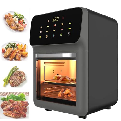 Durchsichtige Heißluftfritteuse mit 360°-Sichtfenster, 15 l große Heißluftfritteuse, LED-Anzeige, fettarmer