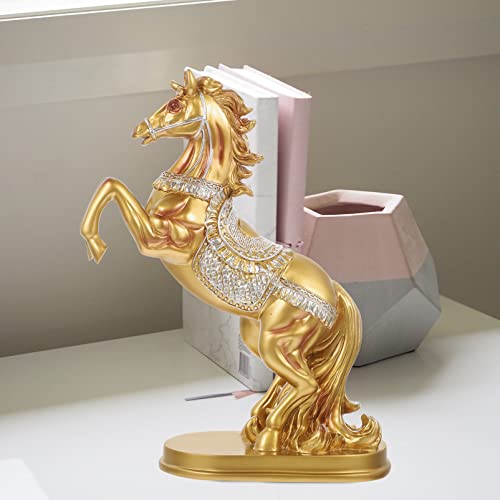 Yardwe Standing Horse Statue Resin Horse Art Figurine Feng Shui Horse Sculpture Zodiac Animal Decoration For Good Fortune Health Wealth Success Gold #TOP7