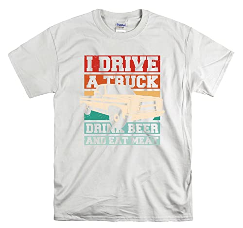 T-shirt I Drive a Truck Drink Beer Meat XXL blanc imprimé unisexe