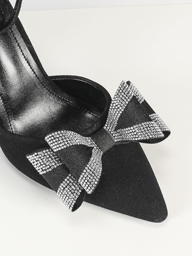 Women's Black and White Polka-Dot Mesh Pointed-Toe High-Heel Sandals with Black Leather Accents and Bow Decoration, Elegant Evening Shoes, Trendy Party Footwear, Chic Peep-Toe Heels2