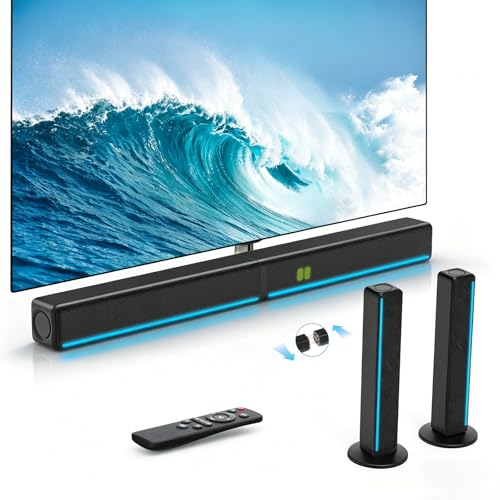 Wlep 2.2 CH Soundbar für TV Geräte mit RGB-Leuchten 180W Teilbare 2-in-1 Bluetooth Soundsystem für Fernseher 3 EQ-Modi Bass Einstellbare TV Lautsprecher Soundbars with HDMI-ARC/Opt/Aux/USB