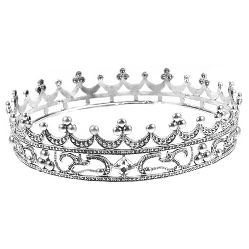 TOPPERFUN Diadema Barroca Retro para Hombre de Aleación de Zinc Pedrería Accesorio para Fiestas Disfraces de Halloween y Decoración Plateada para Adultos