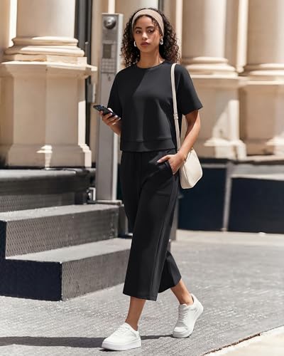 G4Free Womens Capri Pants with Pockets High Waist Drawstring Pull on Summer Pants Travel Casual Lounge Sweatpants(Black,S,Regular) — view 3