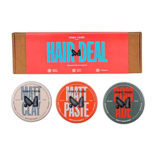 Men Rock Hair Deal Styling Kit - High Hold Hair Styling Products with Matt Paste, Matt Clay, and Hair Pomade for Men - Essential Grooming - 3 pc -  PERVD, 300324
