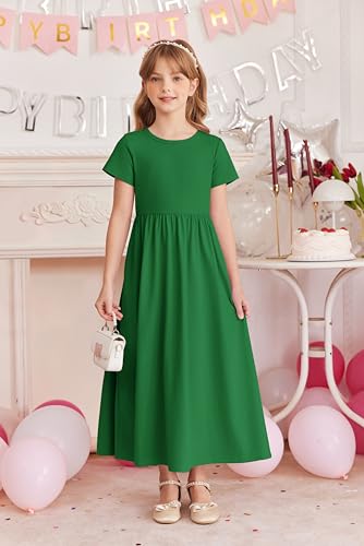 Image of Arshiner Girls Maxi Dress Long /Short Sleeve Casual Holiday Dress with Pockets for 5-13 Years