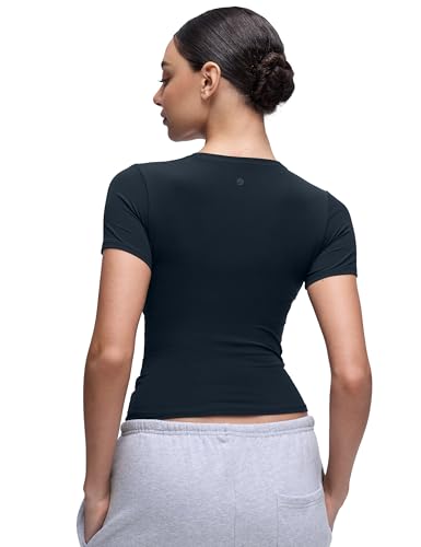 Image of CRZ YOGA Softembrace High Neck T-Shirt | Workout, Ultra Soft, Tight Fit, Waist Length, Short Sleeve Tops for Women