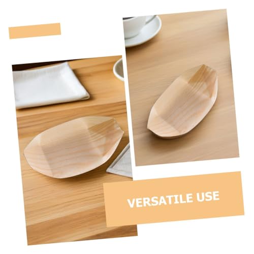 Platos de madera desechables con forma de barco para presentación de comidas 4
