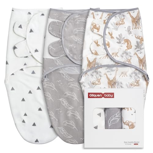 GLLQUEN BABY Swaddles Pucksack Baby 0-3 Monate,100% Bio-Baumwolle Baby Schlafsäcke für Neugeborene,Oeko-tex100 Schlafsack für Kleinkinder,Unisex 3er Pack Wickel