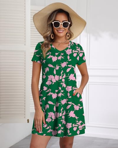 Image of COSSEN Women's Casual T Shirt Dress V-Neck Short Sleeves Swing Dresses Birthday Party Summer Travel Beach with Pocket