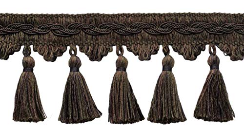 3 1/2" (8.5cm) Veranda Collection Elegant Scalloped Tassel Fringe Trim (Style# VTF035) Umber Brown Multicolor #VNT27 (Dark Brown) 5 Yard Value Pack (4.5m/15 ft)