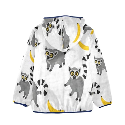 Lemur and Banana Pattern Print Toddler Fleece Jacket Girl Boys Hooded Fleece Jacket Coat Warm Outwear Zip-up 3-10T2
