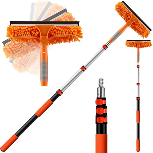 Image of 20ft High Reach Window Squeegee with 12ft Heavy-Duty Extension Pole | 2-in-1 Telescopic Window Washer & Squeegee, Washable Streak-Free Window Cleaning Kit for Indoor /Outdoor High Rise Windows
