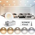 MAILCOS 12 Pack 4 Inch 5CCT Ultra-Thin LED Recessed Ceiling Light with Junction Box, 2700K-5000K Selectable, 810LM High Brightness, Dimmable Canless Wafer Downlight, 9W 120V, ETL