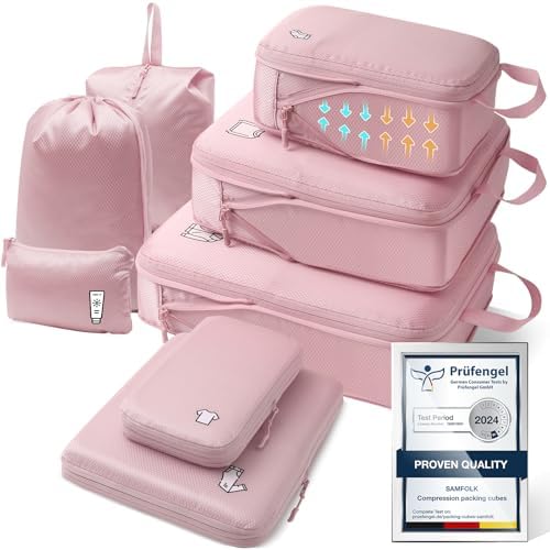 Compression Packing Cubes for Suitcases Packing Cubes Compression Set Waterproof Suitcase Organiser Bags for Travel Suitcase Luggage Packing Organizer Bags Travel Essentials image 2