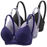 3er Pack Klassische Spitzen BHS Damen mit Bügel Sport Push Up BH mit Verstellbarem Bustier Komfort Nahtlos BH Set Gepolstert Frauen Sexy Trainings-BH für Alltag Yoga Fitness
