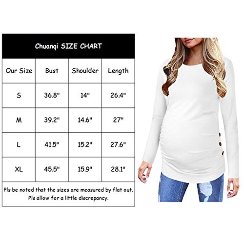 Chuanqi Maternity Shirt Side Button And Ruched Tunic Tops Maternity Long Sleeve T-Shirts (Apricot, Small) #TOP5