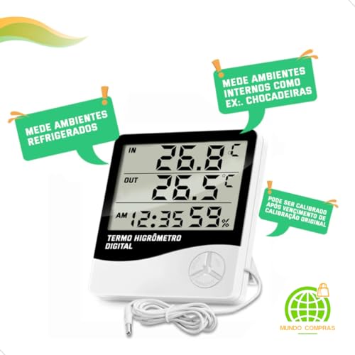 Termo Higrômetro Digital com Sensor Medidor de Temperatura E Umidade Interno Externo Mundo Compras