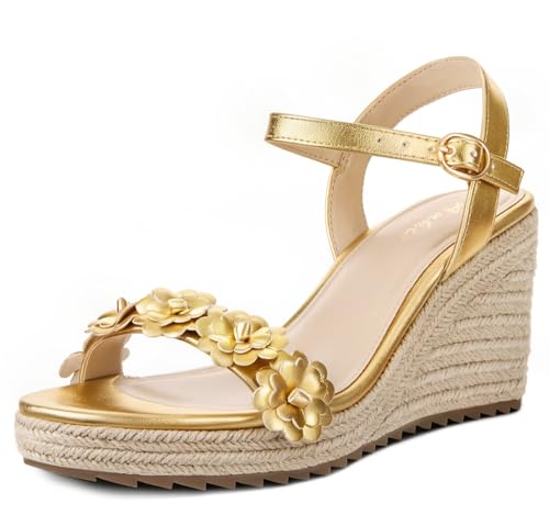 Image of Ankis Platform Wedge Sandals for Women, Black Brown White Nude Espadrille Womens Wedge Sandals Comfortable Open Toe Ankle Strap High Heel Wedges for Women Dressy Summer -3.4Inch