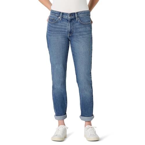 Amazon Essentials Vaqueros Tobilleros de Estilo Boyfriend, Tiro Medio y Rígidos Mujer, Lavado Azul Ceniza, 42