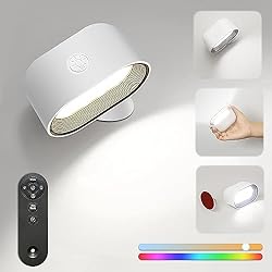 Lamparas De Dormitorio Para Leer jagdag Lámpara de Pared Interior LED, Lámpara Lectura Cama, Apliques Pared Dormitorio, Lampara sin Cable Recargable, Control Táctil 5 Niveles de Brillo Focos Libremente Giratorio Luces