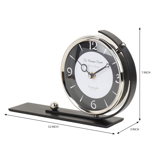 Image of Decor de Maison Handcrafted Aleksi 2 Body Stand Analog Table Clock for Home, Room, Office, Shelves | Classic Non-Ticking Tabletop Battery Operated Desk Clock in Black & Gold (30x6x18cm)