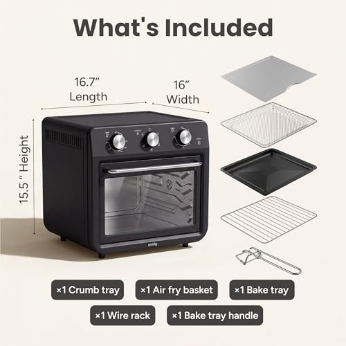 Image of SMIRLY 6-in-1 Air Fryer Toaster Oven Combo, 27QT Toaster Oven - Black
