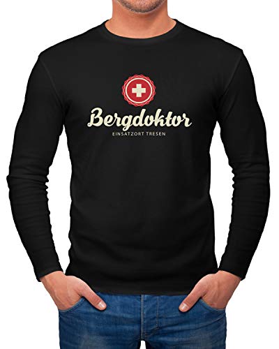 MoonWorks® Bergdoktor Après Ski Hüttengaudi T-shirt à manches longues pour homme - Noir - X-Large