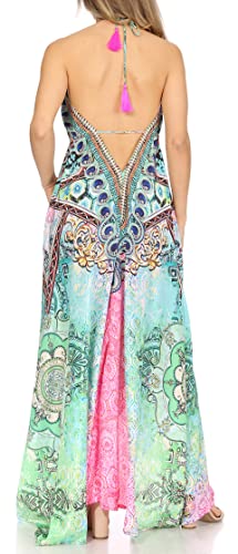 Image of Sakkas Lizi Womens Maxi High-Low Halter Handkerchief Long Dress Beach Party