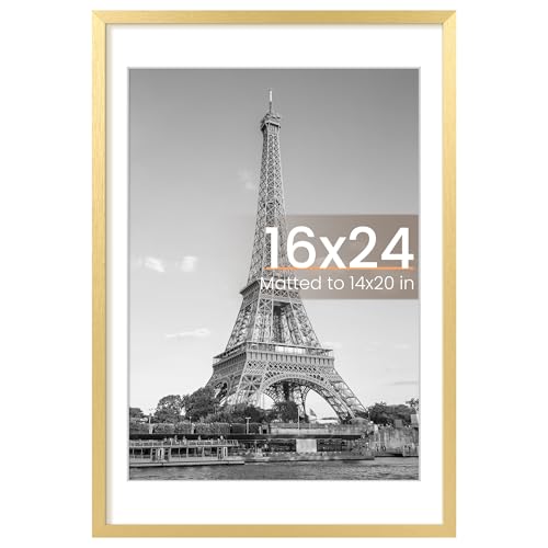 Image of upsimples 16x24 Picture Frame, Display Pictures 14x20 with Mat or 16 x 24 Without, Wall Hanging Poster Frames, Gold, 1 Pack