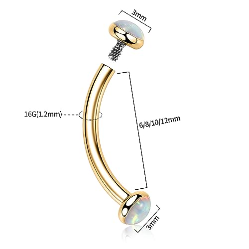 GAGABODY Titanium Eyebrow Jewelry - Curved Barbell & Labret Stud, 16g - Belly Button Ring & Cartilage Earring - Opal Bridge Jewelry3