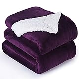 NANPIPER Bed Blanket Reversible Sherpa Flannel Blanket Super Soft Fuzzy Lightweight Fleece Microfiber (90'x90' Purple) Queen