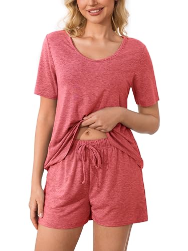 Image of MOYEE Womens Pajama Sets Soft Short Sleeve Shirt and Shorts 2 Pieces Lounge Outfit Sets with Pockets