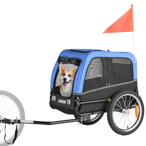 VEVOR Hundeanhänger, unterstützt bis zu 30 kg, Fahrradanhänger für kleine & mittelgroße Hunde, klappbarer Rahmen mit Schnellspannrad, universelle Fahrradkupplung, Reflektor, Flagge, interne Leine