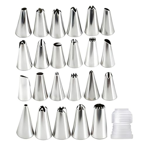 YUVKIN 23 PCS Set di Bocchette Professionali in Acciaio Inox Riutilizzabili per Sac à Poche, Beccucci Senza Giunture per Decorazioni di Torte, Crostate, Biscotti, con Convertitore di Bocchette