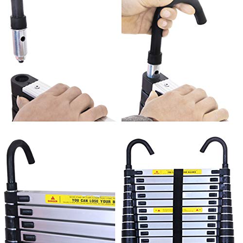 Mult-Purpose Telescopic Folding Ladder 3.2m/3.8m/4.4m/5m/6.2m Aluminium Extension Ladder Straight Ladder with Detachable Hook, Save Space Attic Home Office Garden Loft Straight Ladder with Hook - Thumbnail 2